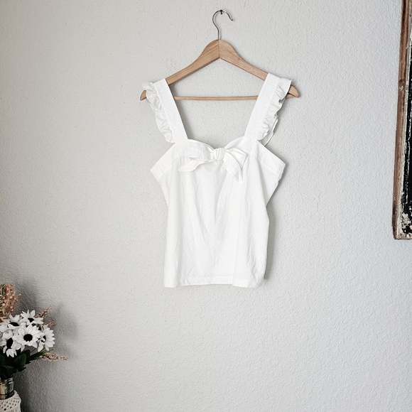 J. Crew Cotton Linen Blend Bow Ruffle Tank Top Size Small nwt - Picture 2 of 12